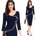 Women Casual Elegant Deep Neck Knee Pencil Women Office Bodycon Dress